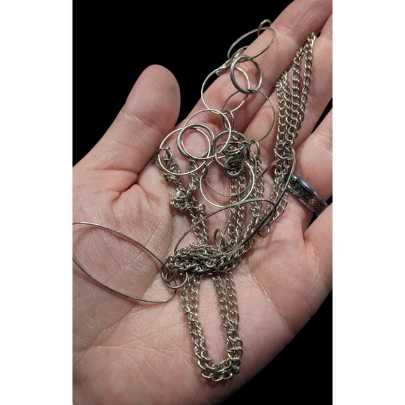 Open Link Silver Tone Layered Chain Necklace - Picture 4 of 7